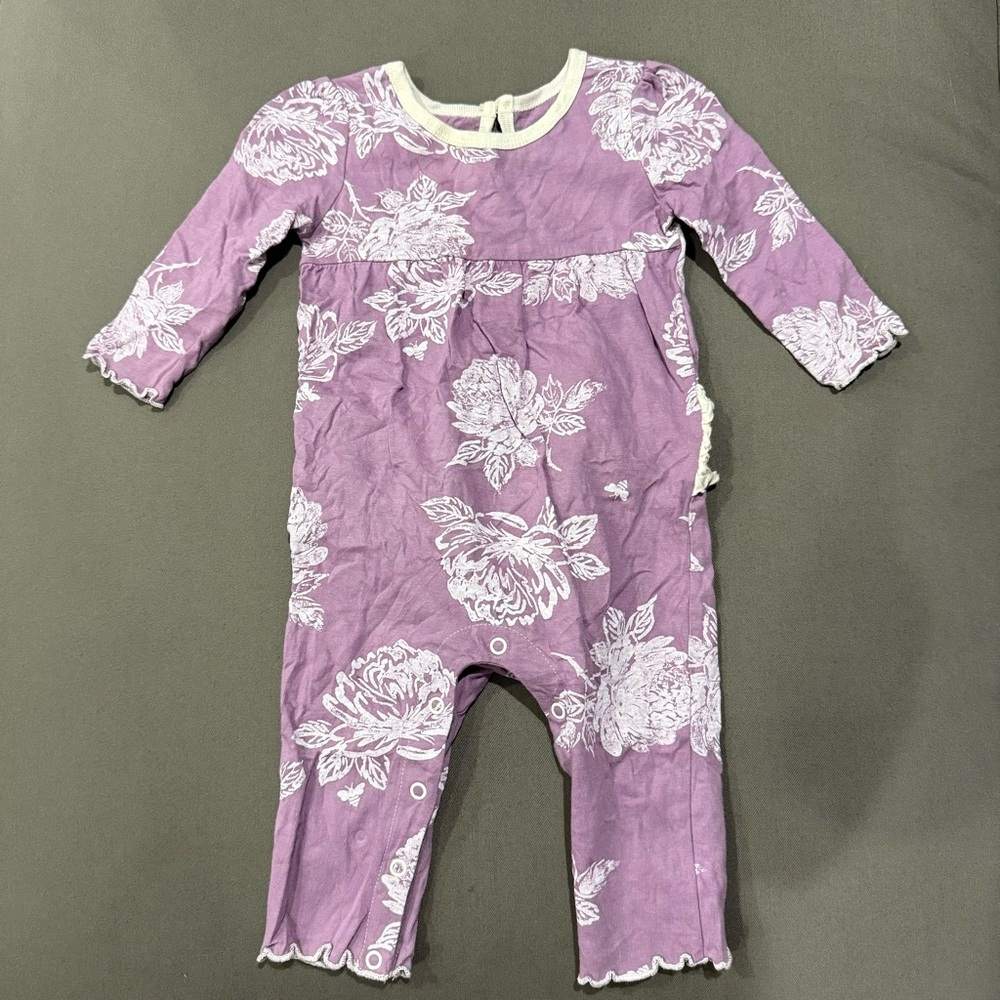 Burt's Bees Baby Vintage Rose Lavender Ruffle Organic Cotton Romper